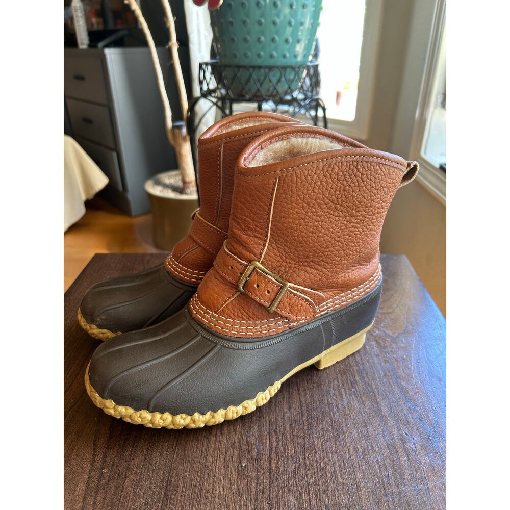 L.L. Bean Leather & sheepskin Lounger Duck Boots Sz 7 - Picture 3 of 9